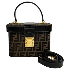 Fendi-Fendi Zucca Pattern Logo Leather Handbag-Brown,Black