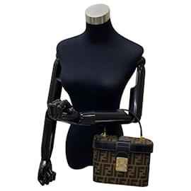 Fendi-Fendi Zucca Pattern Logo Leather Handbag-Brown,Black