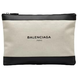 Balenciaga-Pochette Balenciaga Navy Clip M Second Bag-Noir,Écru