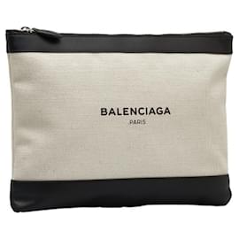 Balenciaga-Pochette Balenciaga Navy Clip M Second Bag-Noir,Écru