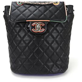 Chanel-Chanel Black Multi-Color Lambskin Backpack-Black,Multiple colors