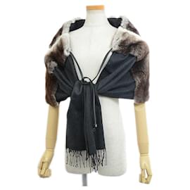 Fendi-Fendi Candy Stole in Gray/White Fur-Brown,White