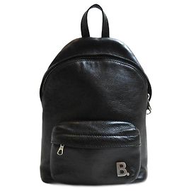 Balenciaga Black Leather B Logo Backpack Black