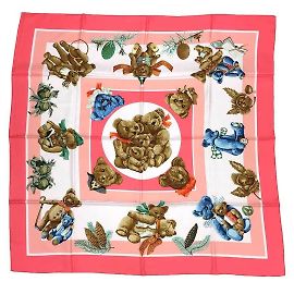 Lenço de seda Hermès - Confidentes dos Corações Marrom Rosa Azul