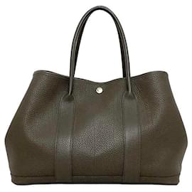 Hermès-Sac Tote PM Hermes Garden en cuir beige gris-Beige