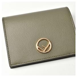 Fendi-Fendi Gray Leather Bi-Fold Wallet-Brown