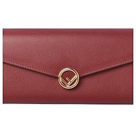 Fendi-Fendi Burgundy Leather Long Wallet-Dark red