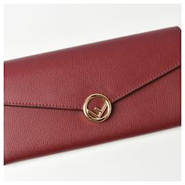 Fendi-Fendi Burgundy Leather Long Wallet-Dark red