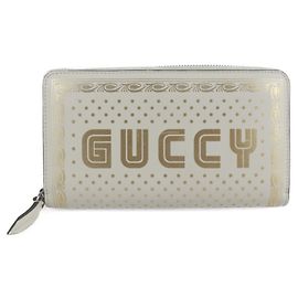 Portefeuille long Gucci GUCCY SEGA Collaboration Doré Écru