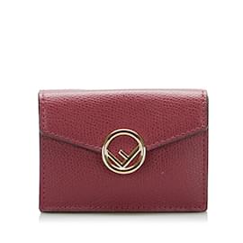Fendi-Fendi Trifold Wallet in Wine Red Leather-Red,Dark red