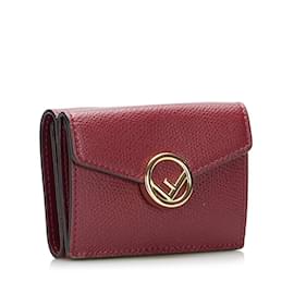 Fendi-Fendi Trifold Wallet in Wine Red Leather-Red,Dark red