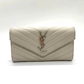 Saint Laurent Ivory White Leather Long Wallet White Cream