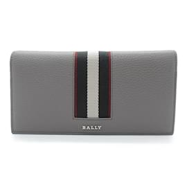 Bally-Bally Gray Leather Long Wallet-Brown