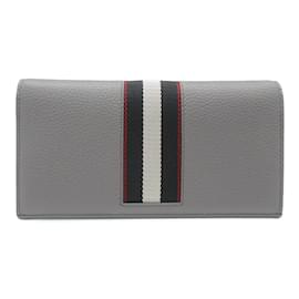 Bally-Bally Gray Leather Long Wallet-Brown