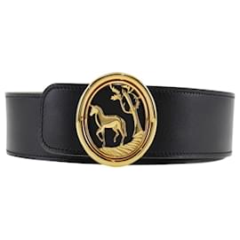 Hermès-Hermes Women's Belt in Black Calfskin-Black
