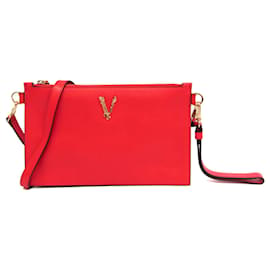 Versace-Bolsa de ombro de couro Virtus para mulheres da Versace-Vermelho