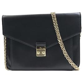 Christian Dior-Pochette en cuir noir avec chaîne Christian Dior-Noir