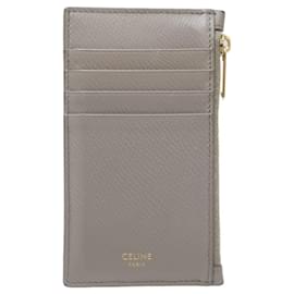 Céline-Celine Gray Calfskin Compact Zipped Card Holder-Brown