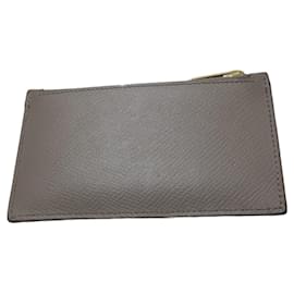 Céline-Celine Gray Calfskin Compact Zipped Card Holder-Brown