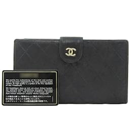 Chanel-Chanel Bicolor Leather Bi-Fold Wallet-Black
