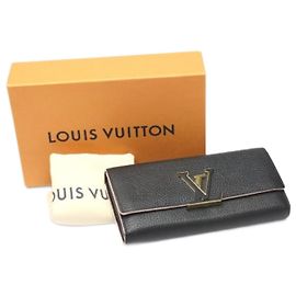 Cartera larga bifold de cuero Taurillon negro Louis Vuitton Negro