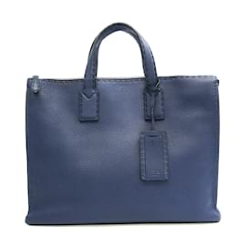 Fendi-Fendi Selleria 7VA335 Men's Leather Briefcase-Blue