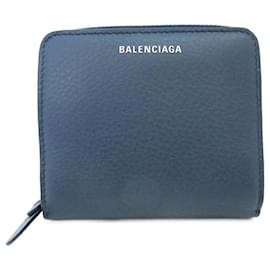 Balenciaga-Balenciaga Blue Leather Bi-Fold Wallet-Blue