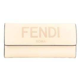 Fendi-Fendi Bi-Fold Leather Wallet-Beige