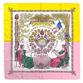 Hermès-Hermes Muffler Carre 90 Scarf-White,Yellow