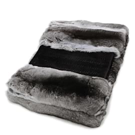 Fendi-Fendi Gray and White Fur Muffler Silk Shawl-Brown,White