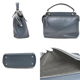 Fendi-Fendi Dotcom Leather Handbag-Navy blue