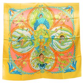 Lenço de seda Hermès Carré 90 Amazonia Azul Multicor Laranja