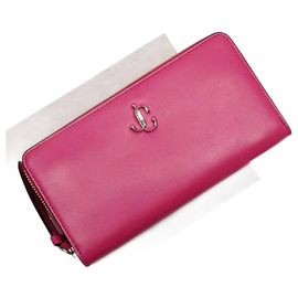Carteira longa de couro rosa e prata Jimmy Choo Prata Rosa