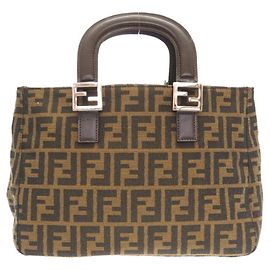 Fendi Zucca Pattern Canvas Leather Handbag Brown
