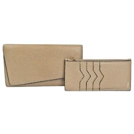 Valextra Gray Beige Leather Long Wallet Beige