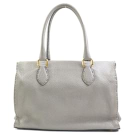 Fendi-Sac à main Fendi Selleria en cuir gris métallique-Métallisé