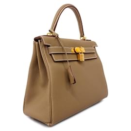 Hermès-Hermes Kelly 28 B Handbag in Etoupe Gray-Taupe