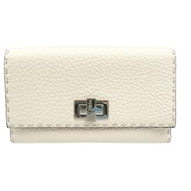 Fendi-Fendi Selleria Peekaboo Leather Long Wallet-Cream