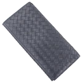 Bottega Veneta-Bottega Veneta Navy Intrecciato Leather Bill Wallet-Navy blue