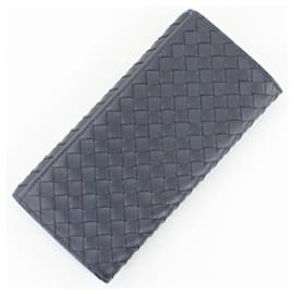 Bottega Veneta-Bottega Veneta Navy Intrecciato Leather Bill Wallet-Navy blue
