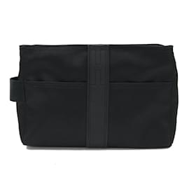 Hermès-Pochette Hermes Acapulco en cuir toile chevron noir-Noir