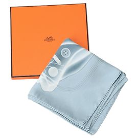 Hermès Cachecol de seda azul cinza Hermes Marrom Azul