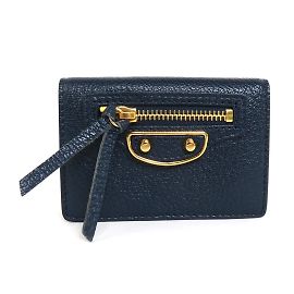 Portafoglio trifold in pelle mini Balenciaga Blu navy