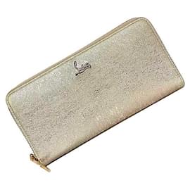 Christian Louboutin-Christian Louboutin Metallic Pink Leather Long Wallet-Silvery