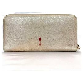Christian Louboutin-Christian Louboutin Metallic Pink Leather Long Wallet-Silvery