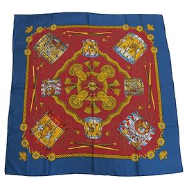 Hermès Sciarpa Hermes Carre 90 LES TAMBOURS Rosso Blu