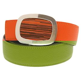 Hermès-Hermes Vibrato Leather Belt-Brown,Orange