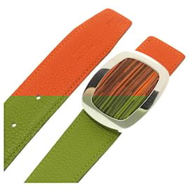 Hermès-Hermes Vibrato Leather Belt-Brown,Orange