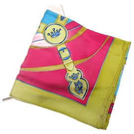 Lenço Hermès Carré 90 - A Promenade da Manhã Rosa Azul Dourado