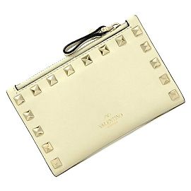Portafoglio bi-fold con borchie Valentino Garavani Beige Crudo